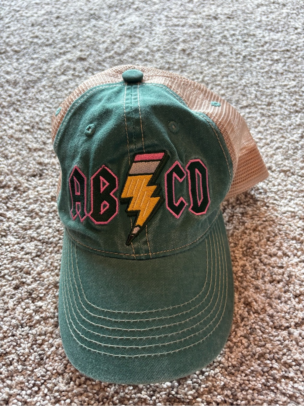 “ABCD” Green Mesh-Back Trucker Hat with Pencil Lightning Patch ✏️🎸